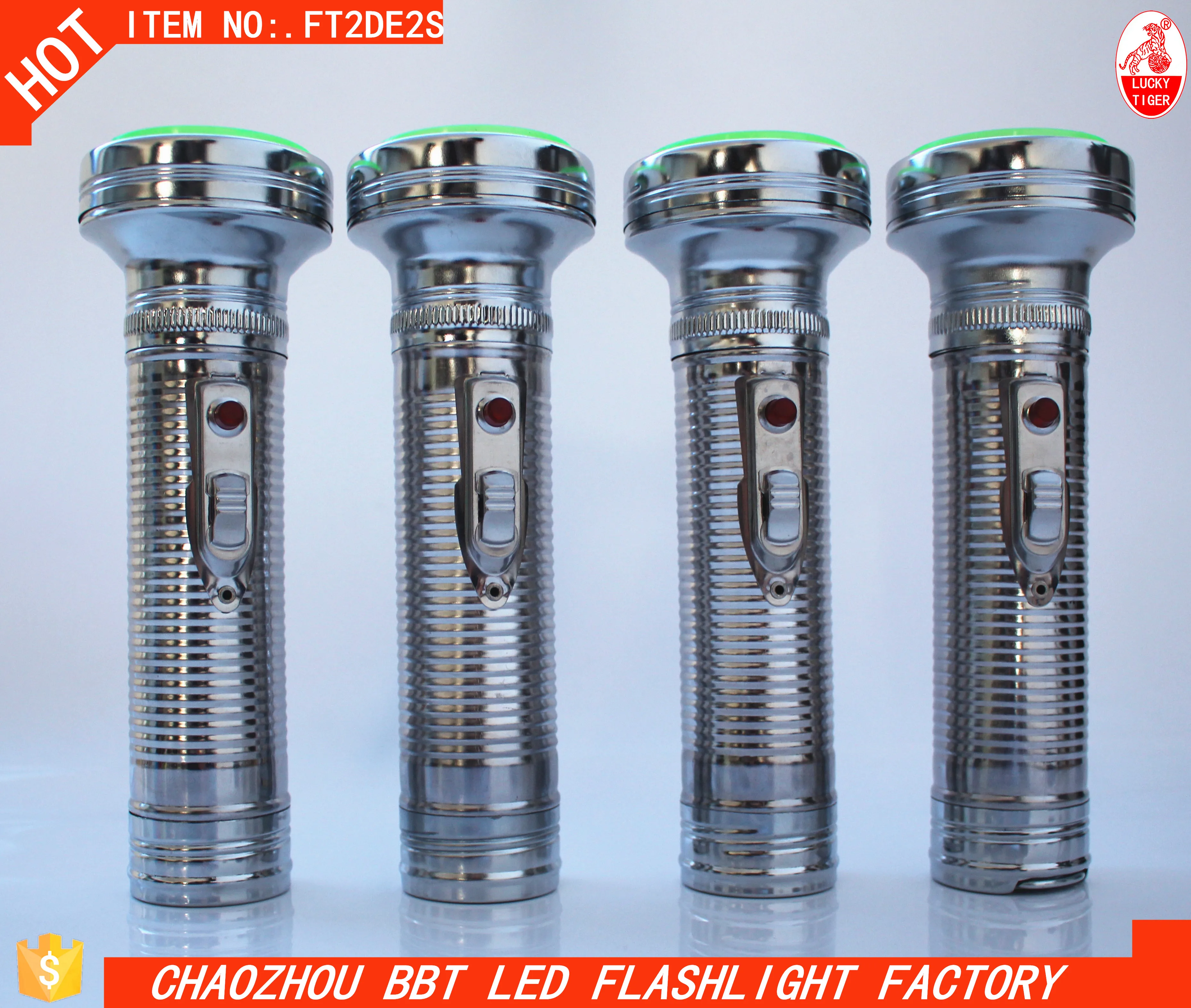 silvery Large iron LED flashlight, factory direct sale, wholesale price torch battery
