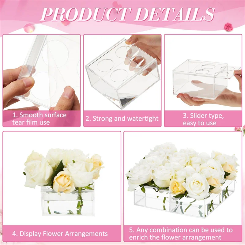High Quality Dining Table Decorative Custom Rectangle Vase Acrylic Rose Gift Box Clear Acrylic Flower Vases