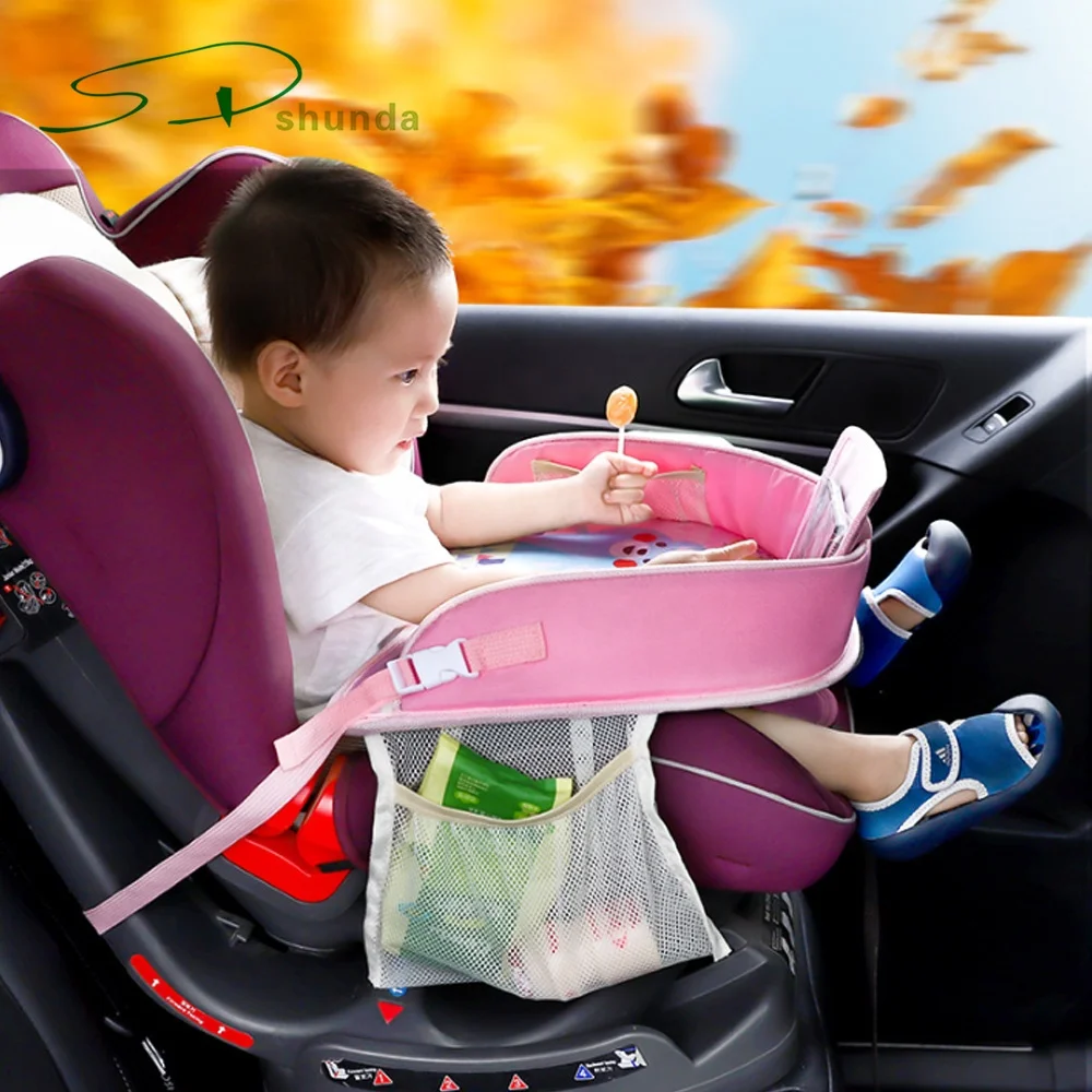 New Cartoon Portable Foldable Waterproof Car Art Desk Play Tray Kids Travel Tray with Adjustable Belt for Child Baby