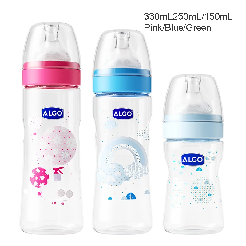 Free Sample ALGO Wide Neck PP Baby Milk Bottle 150ml/250ml/330ml BPA FREE Baby Feeding Bottle