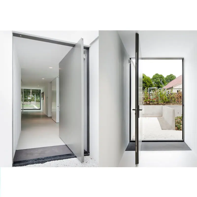 DAIYA Solid Teak Door with Black Glass Pivot Entry Entrance