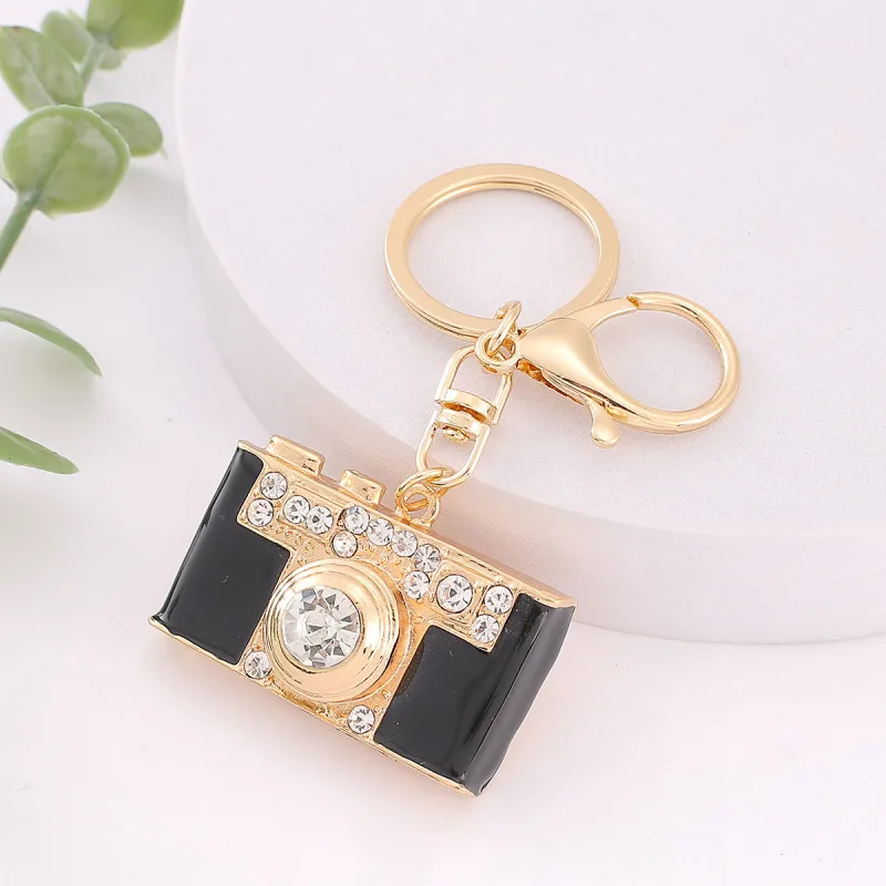 Personalized Metal Camera Keychains with Cubic Zirconia Luxury Mini Enamel Camera Keychain for Couple