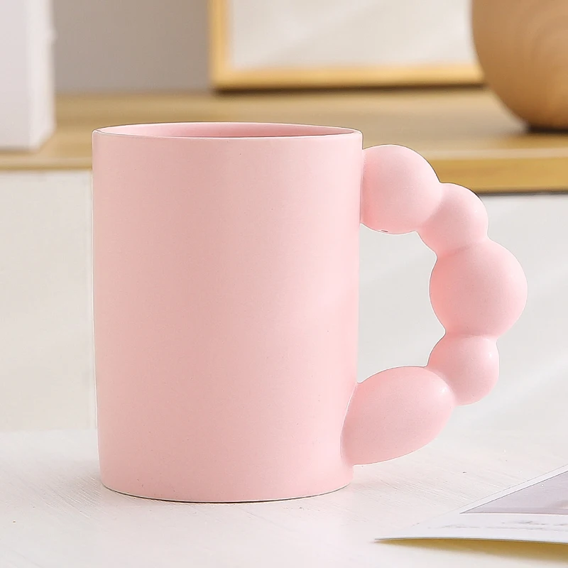 INS creative beaded matte nordic mug with round handle ceramic coffee cup mug