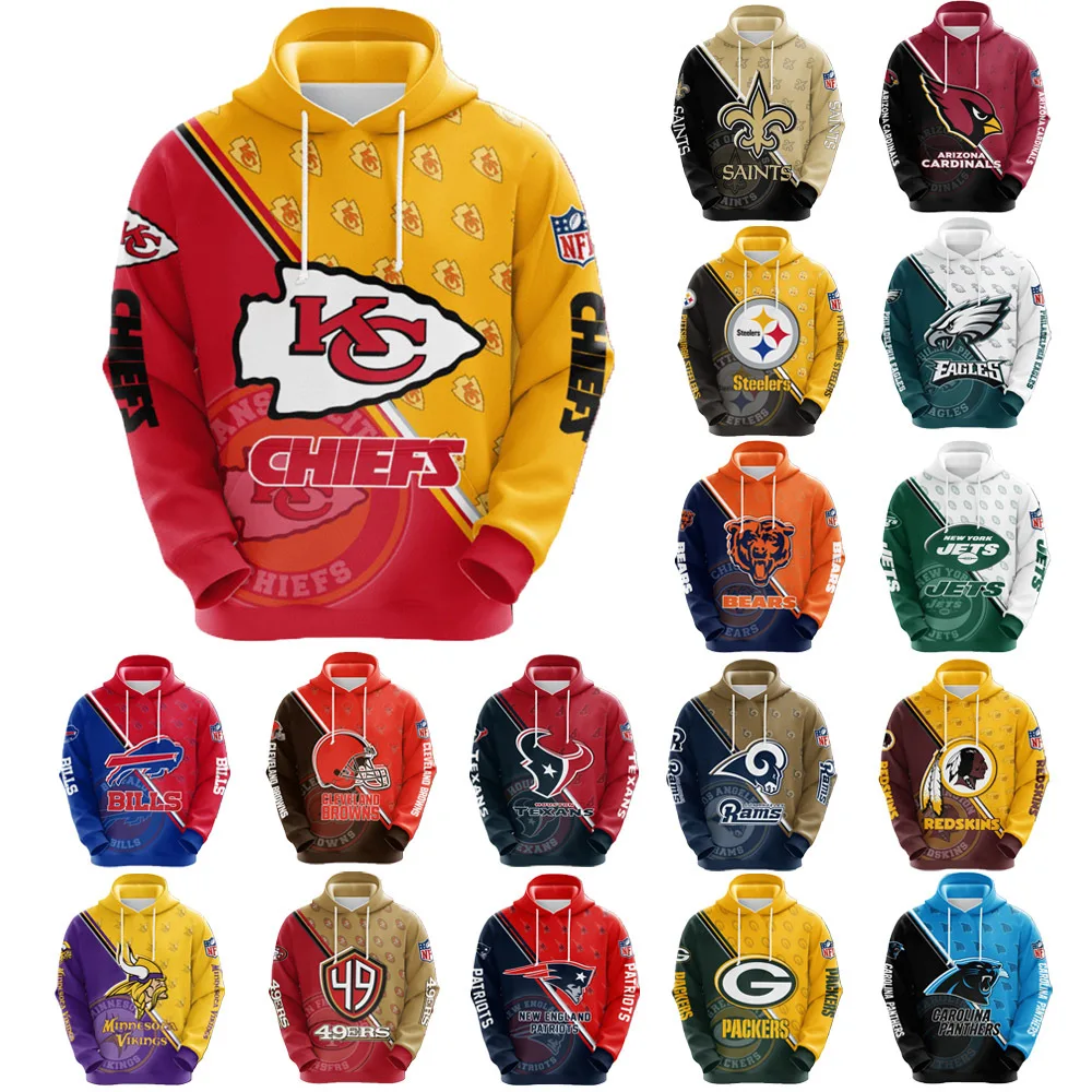 2022 New Styles America Nfl Football Team Man Sports Hoodies Polyester Printed Hip Hop Raider Warm Wear Nfl Hoodies
