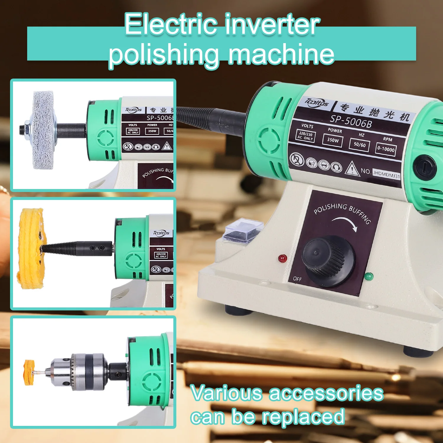 Double Head Turbine 350W Mini Polisher Motor Multi-function Bench Buffing Machine Jewelry Grinding Machine 10000RPM 220V