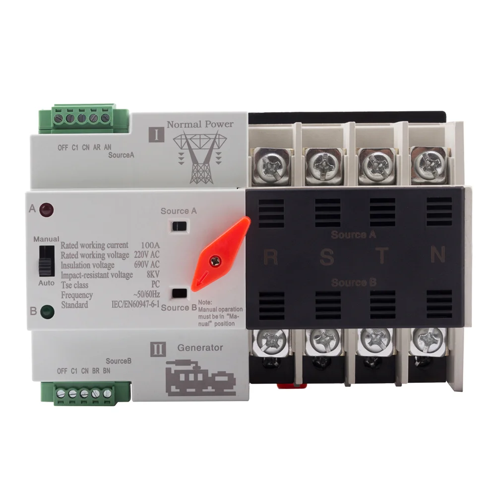 63A 100A 2P 3P 4P 100 Amp Din Rail Dual Power Automatic Transfer Switching Transfer Switch Automatic Changeover Switch ATS