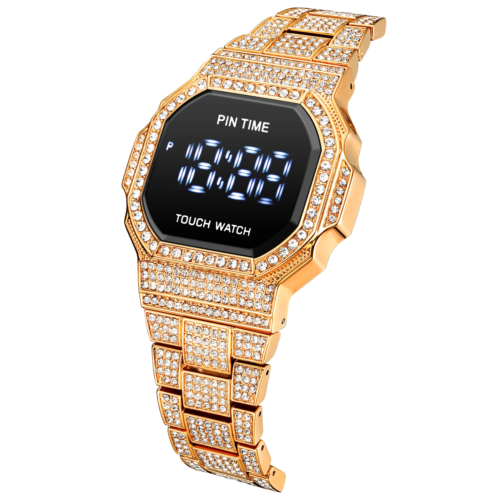 Best Selling 42mm Custom Logo Iced Out full diamond Silver Gold Rose Gold Hip Hop Fashion touch smartwatch
