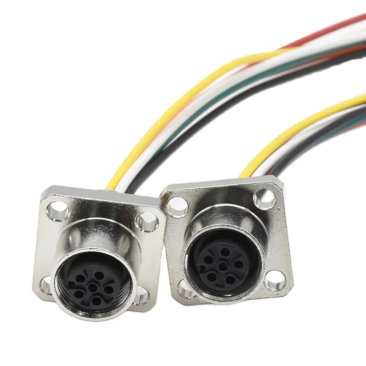 M12 Wire Connector 6Pin  Waterproof II Automotive MaleIP67 Sensor Panel Mount Connector