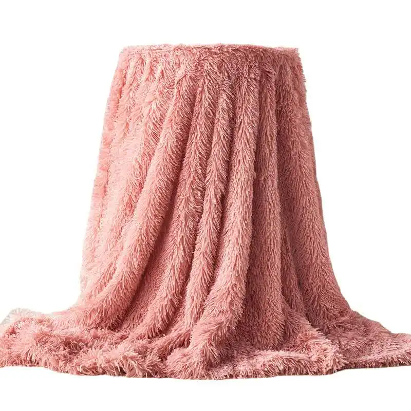 Luxury Long Hair Fleece Fluffy PV Plush  Blanket  Long Pile shaggy Fleece Super Soft Faux Fur 2 ply Solid Color Throw Blanket