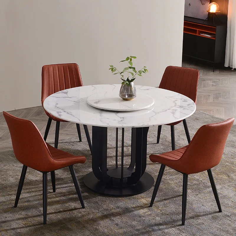 
High quality dining room furniture luxury round black marble revolving table 