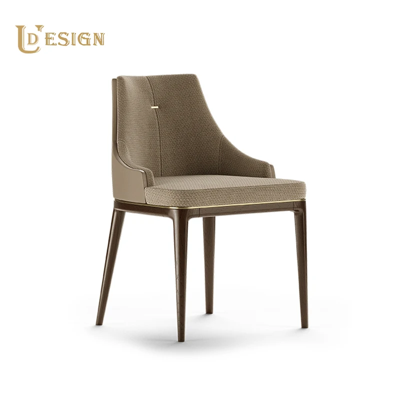 Luxury Velvet Cloth Chair Designer Pure Copper Dining with Metal logo Decoration