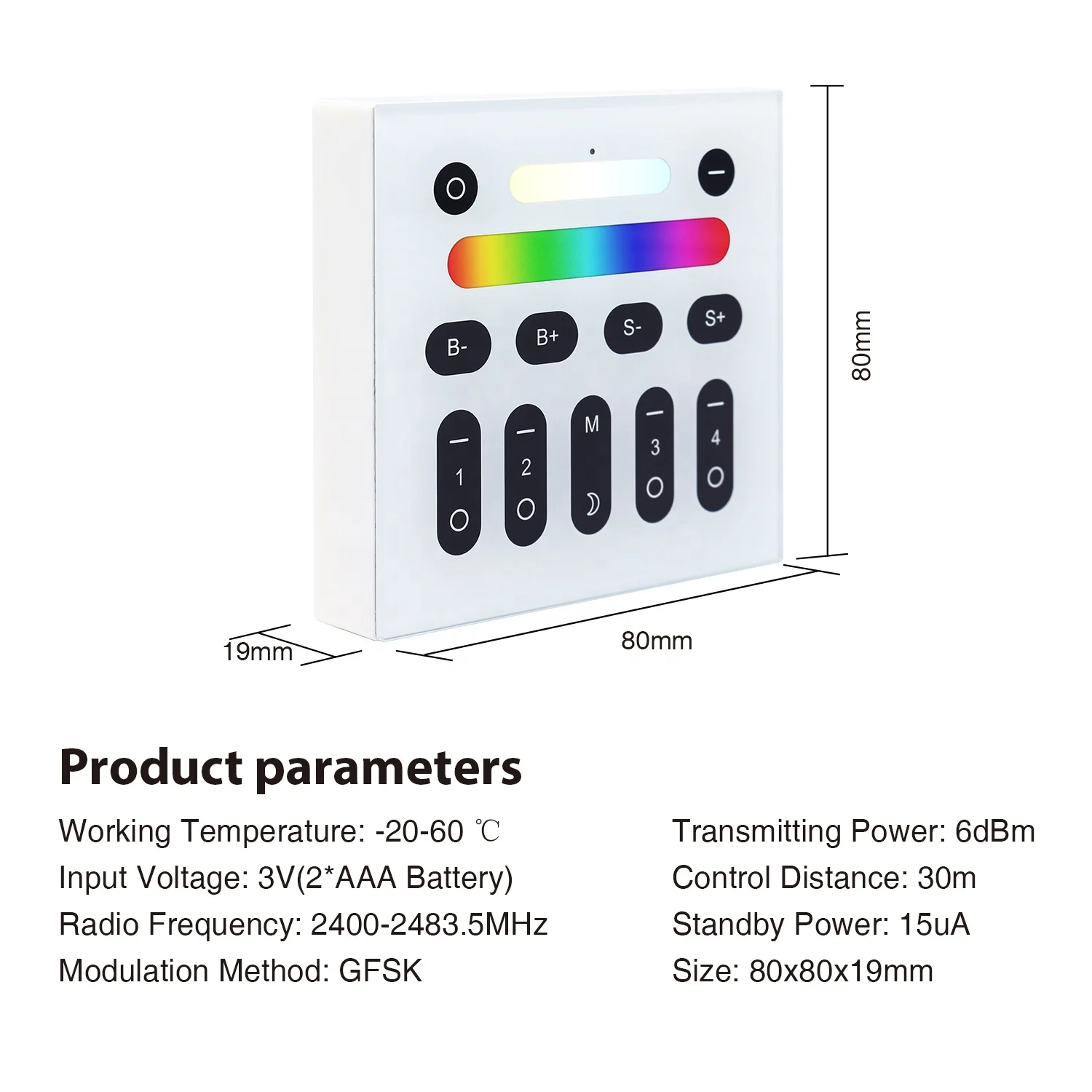 GL-W-003Z Gledopto Wall Mounted RGBCW RGBW Touch Panel LED Remote Control Works with ZigBee Smart Lights without Hub
