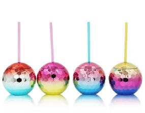 New Disco Ball Commemorative Cup Plastic Flash Ball Cocktail Cup Electroplated Disco Ball Drinking Cup with Lid Straw