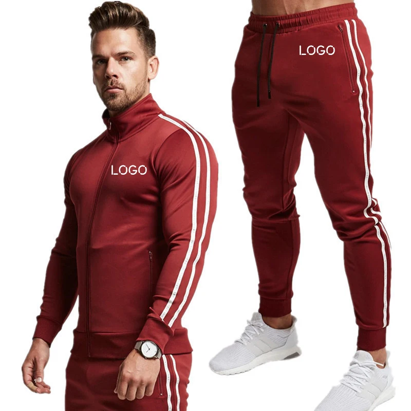 Men Tracksuits Custom Logo Zipper up Pullover Hoodies 2 PC Set Men Fleece Jogging Sets Gym Sports Wear Training Suits