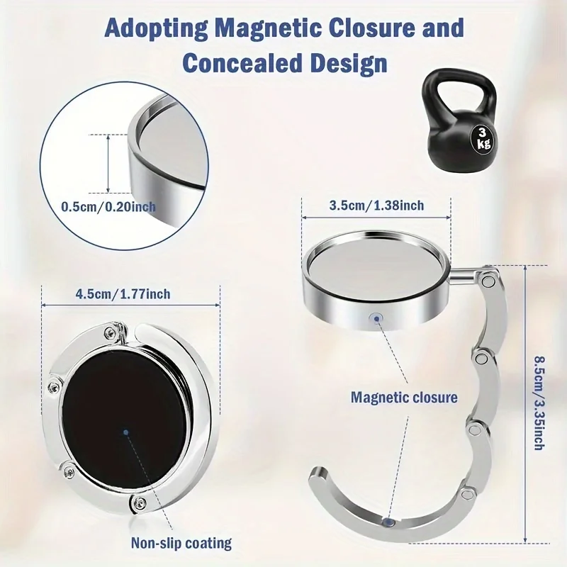 Folding Purse Holder Portable Table Bag Holders Less Than 3.8cm/1.50 Inch In Thickness Metal Handbag Hooks For Tables