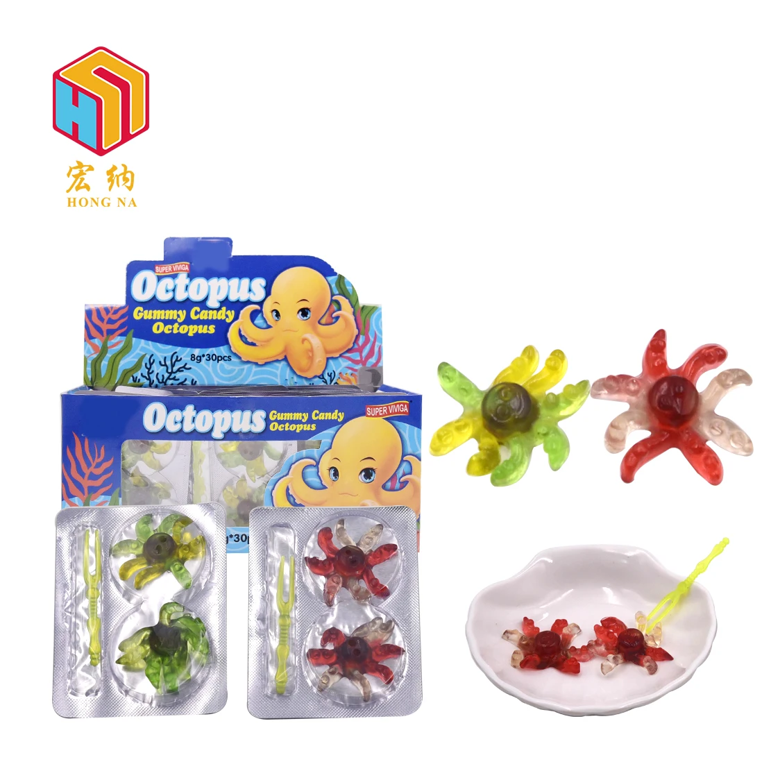 Hot sale cartoon shaped colorful fruity chewy soft octopus gummy candy