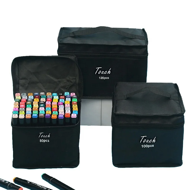 80pcs/set Color Bright Highlighters Dual Tip Acrylic Paint Brush Pen Sets Black Bag Package Marker Pen