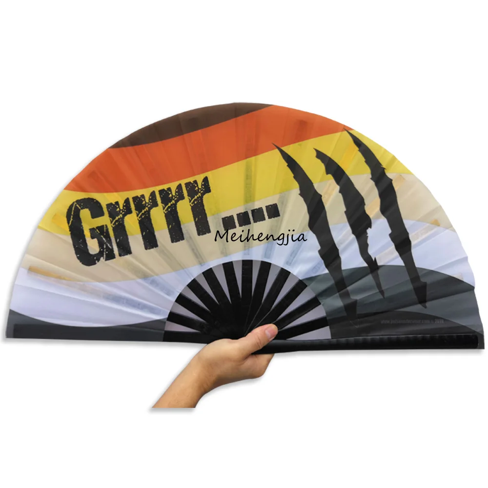 Custom Both Side Sublimation Printing Logo Cloth Large Classical Style Bamboo Folding Hand Fan for Festival Promotion Gifts