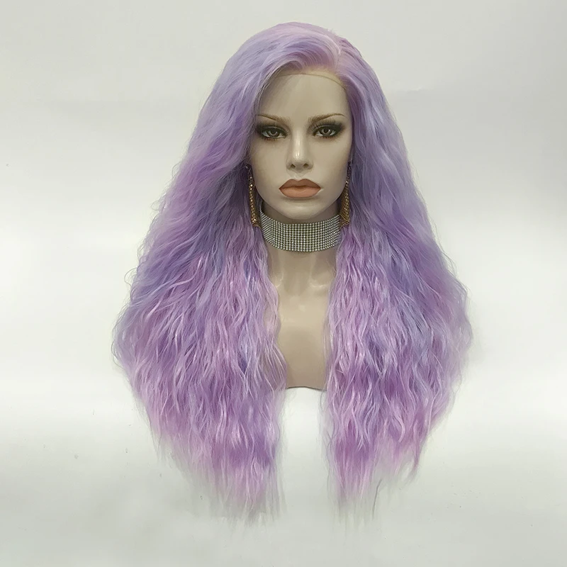 Lavender color Heat resistant High temperature fiber synthetic lace front wigs cosplay daily wear