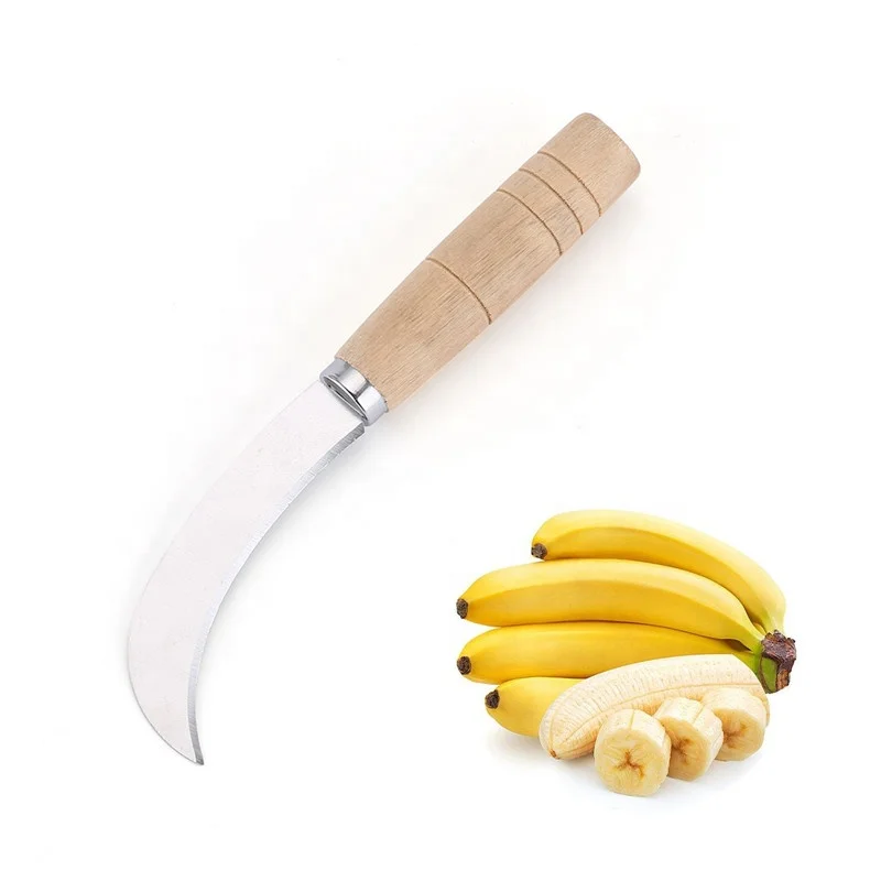 Wood Handle Stainless Steel Fruits Banana Knife Curved Bent Blade Paring Knife