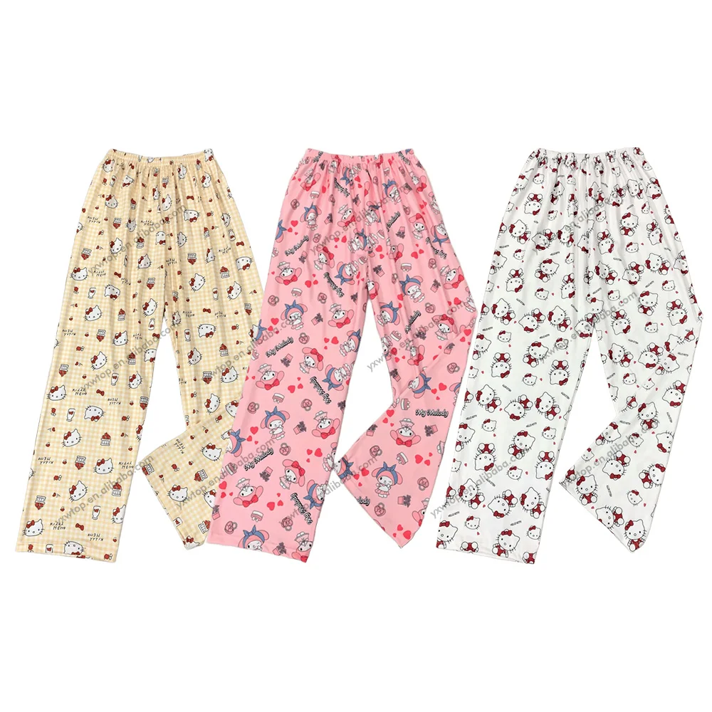 custom Anime Cartoon hello kt Cat All Over Print Pajama Pants Comfy Sleepwear Pj Bottoms for women valentines christmas gift