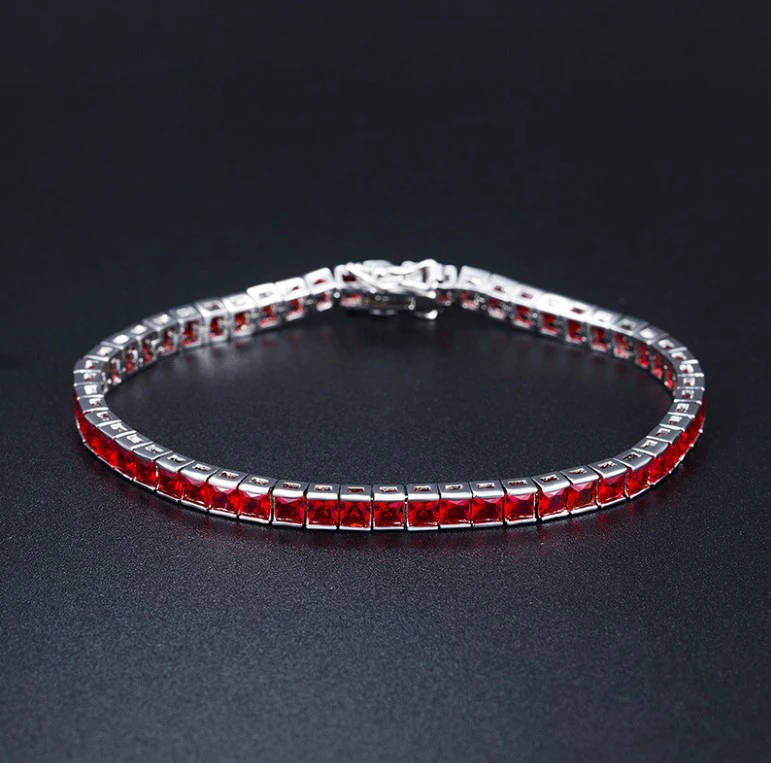 hot sale jewelry square zircon cubic green red blue ruby sapphire emerald CZ brass tennis bracelet
