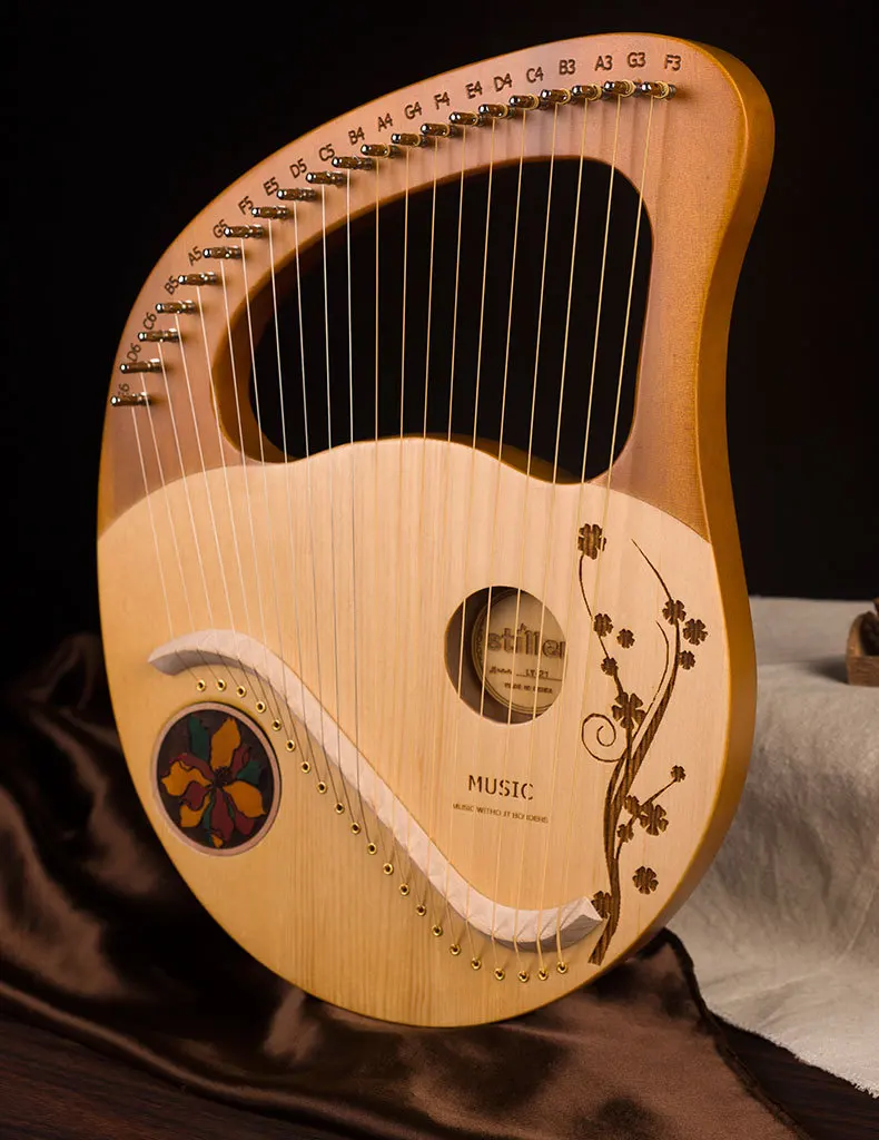 21 Strings Lyre Harp Solid Mahogany Wood For Beginners With Tuning Tool