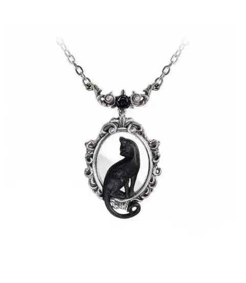 New product direct selling Gothic Feline Felicity Necklace Black Cat Framed Mirror Pendant Unisex Accessories