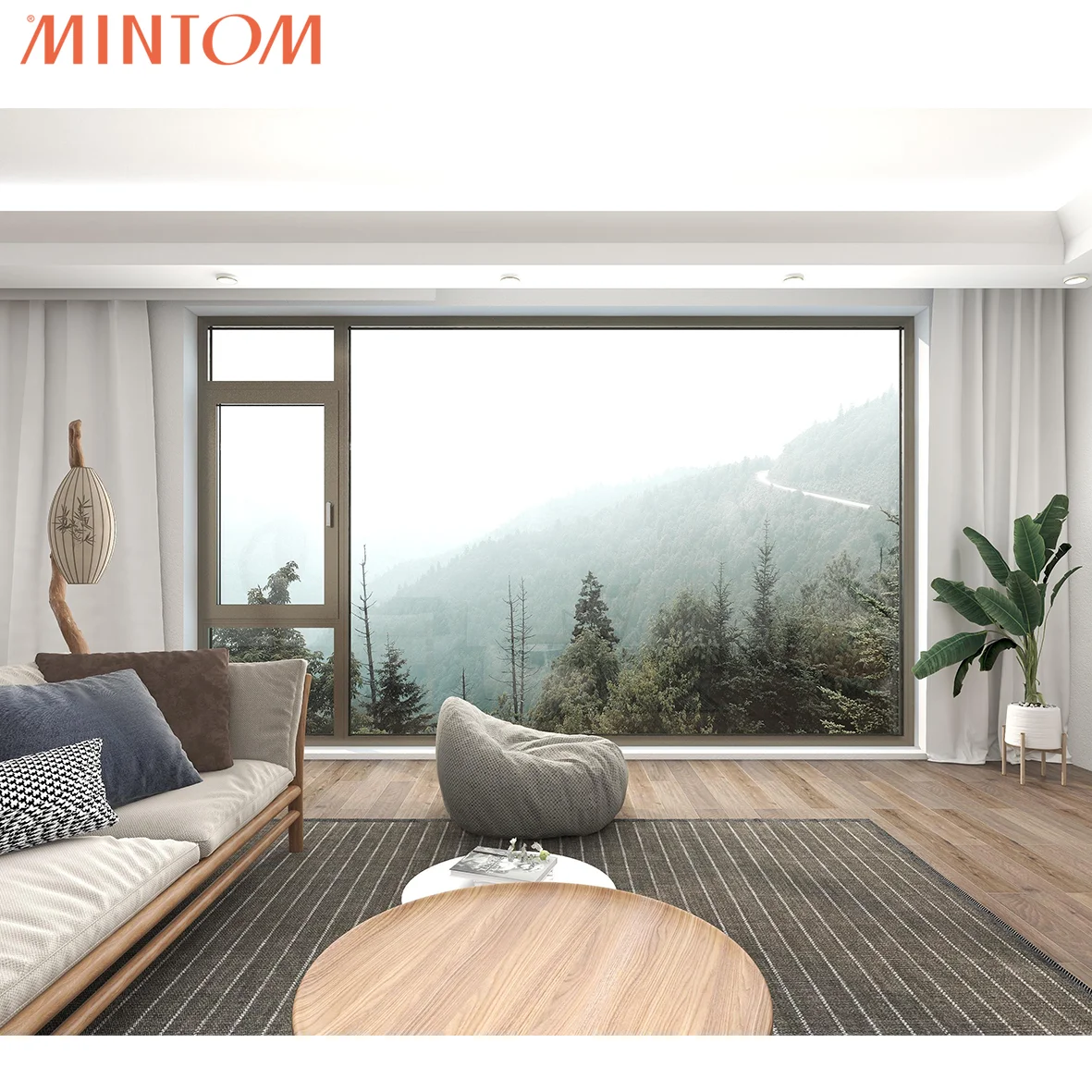 Mintom Modern Design Casement Windows Soundproof Windproof Aluminum Alloy Vertical Opening Pattern Villa Powder Coating