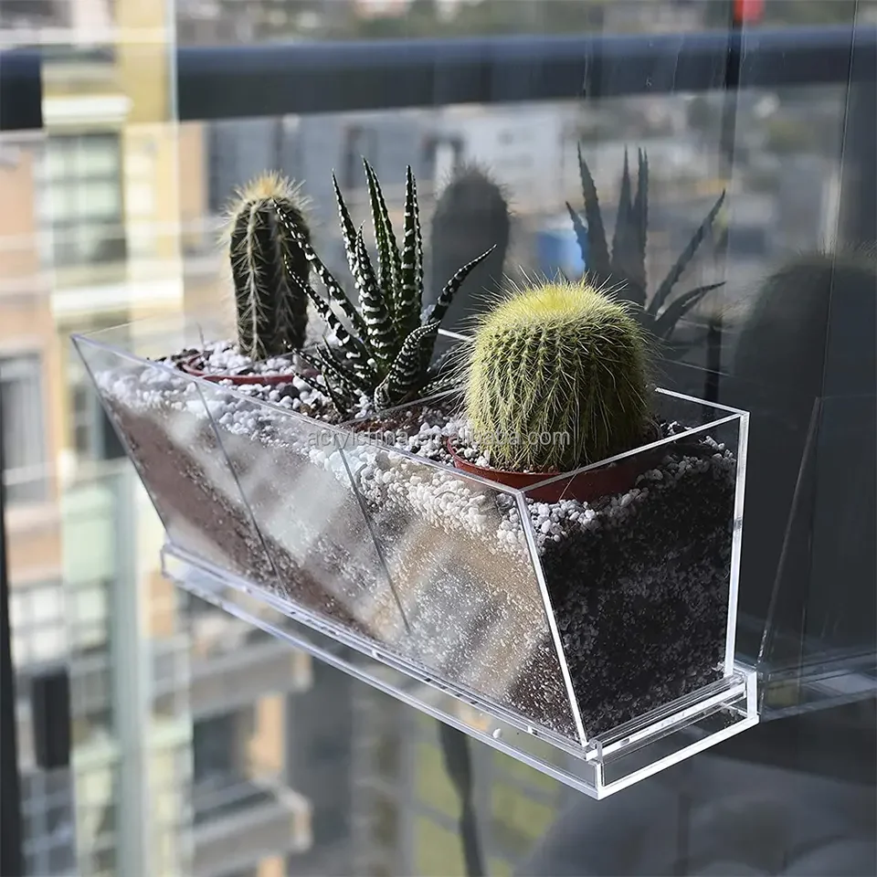 XFL Factory Wholesale Custom Transparent Acrylic Window Plant Pot Suction Cup With Suction Stickers Indoor Decor