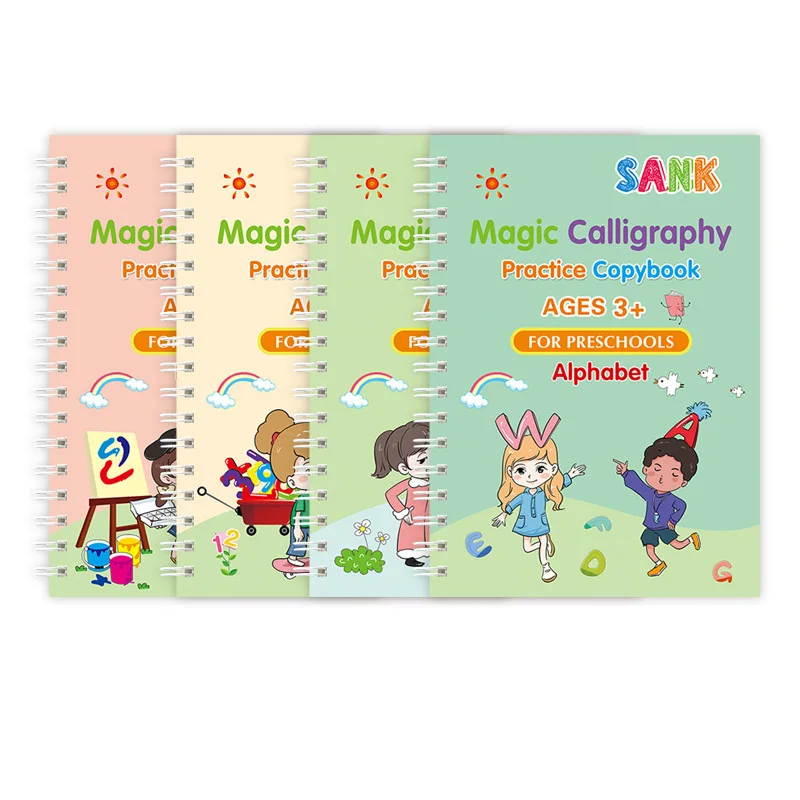 4pcs set Magic Practice Copybook with English Language Printing Reusable Children Calligraphy Copybook Activity Book