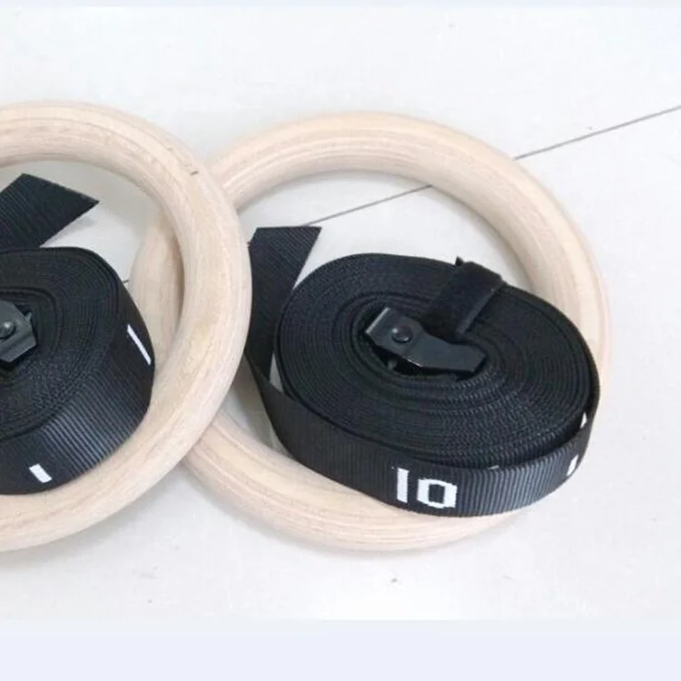 High Quality Gym Accessories Pull up Wooden Gym Rings Birch /ABS Wooden Ring with Adjustable Straps