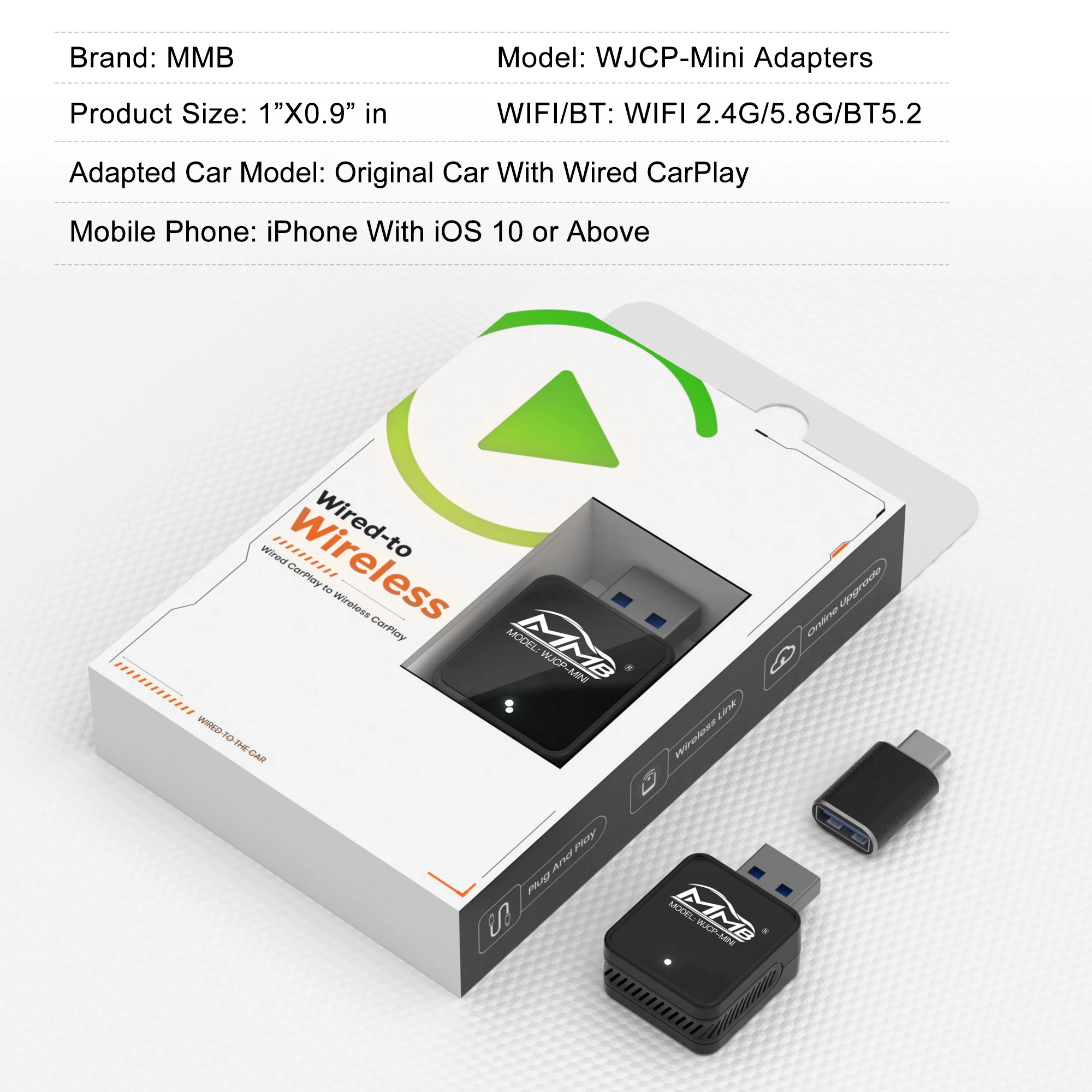 Mobile phone automatic adapter 2.4G / 5.8GHz WiFi Bluetooth automatic connection plug and play automotive soul products CarPlay