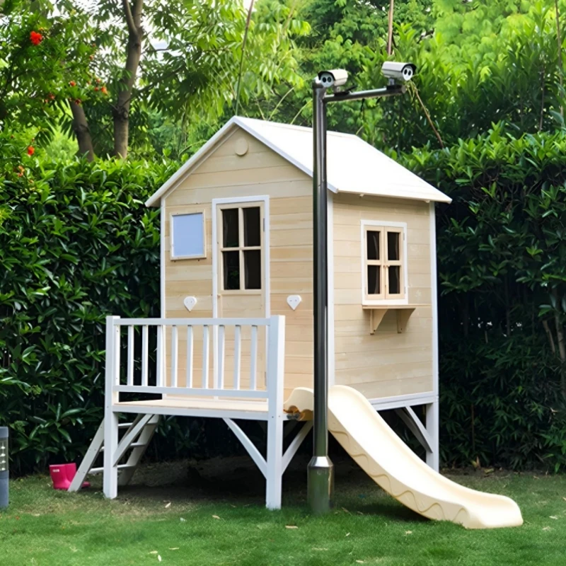 Outdoor Backyard Wooden Play Home with Slide  for Kids Playing
