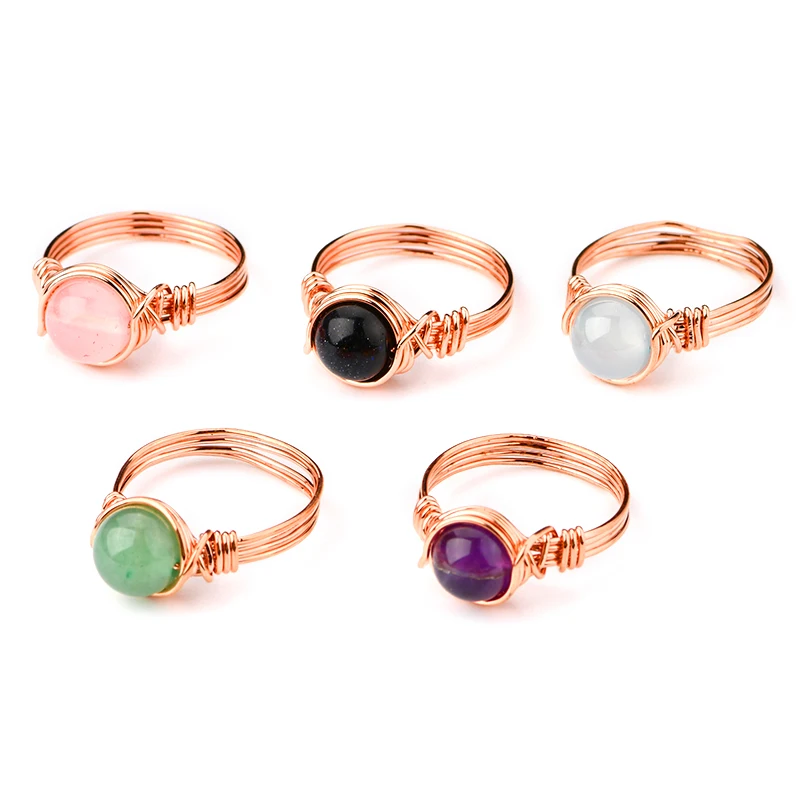 Women Natural Stone Pure Hand-Woven DIY Ring Winding Crystal Beads Exquisite Creative Personality Ring