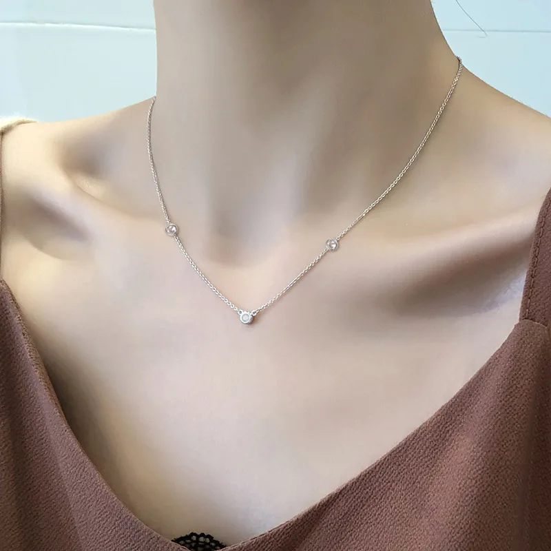 Customize Women Girls 18k Jewelry Small Bezel Cubic Zirconia Diamond 925 Sterling Silver Link Chain