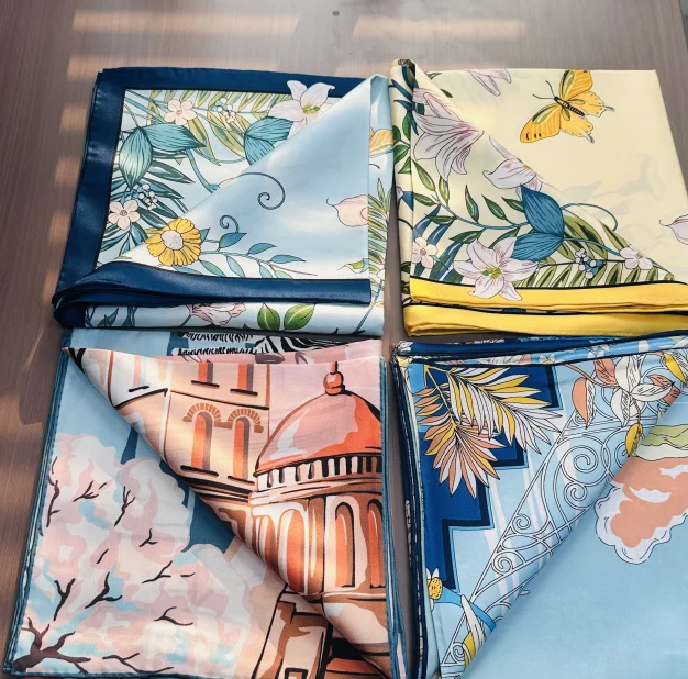 Factory Manufacturing 100 Pure Silk Women Square Printed Silk Scarves Customized Girl Style Packing