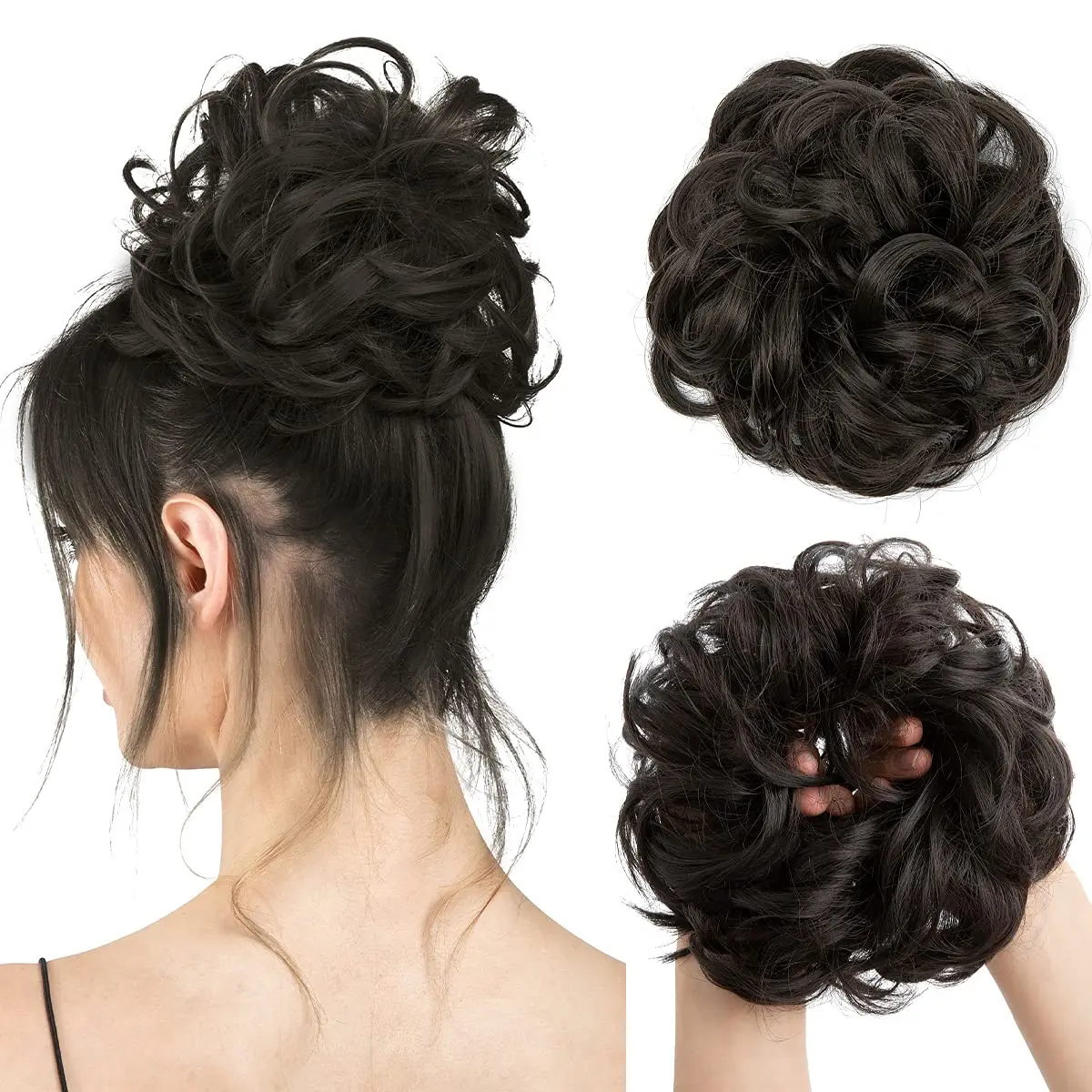 Large Messy Bun Hair Piece Wavy Curly Scrunchies Synthetic Chignon Ponytail Hair Extensions Thick Updo Hairpieces
