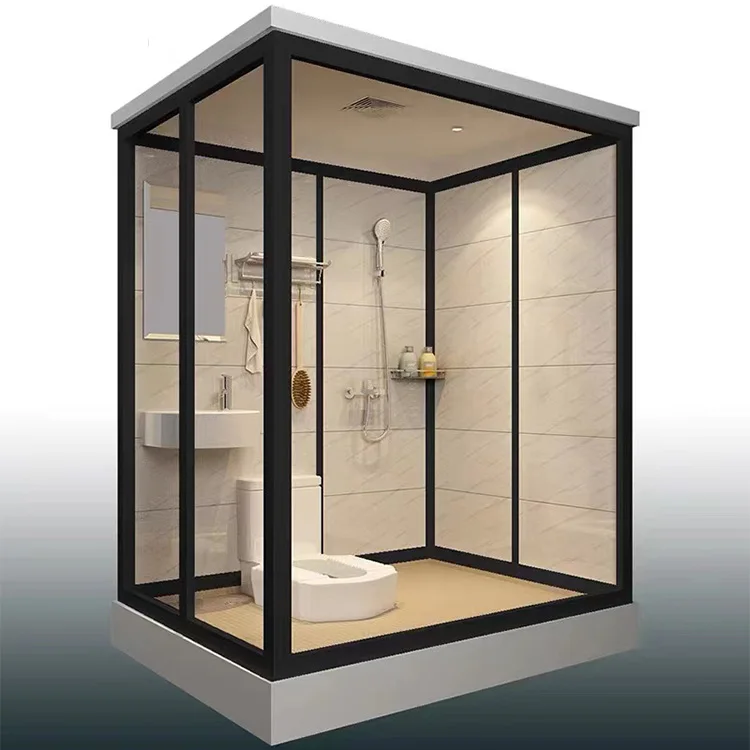 HDSAFE SR-22 Prefab Shower Room Factory Quality Matt Black Aluminium Bathroom Unit With Toilet Shower Sink for Interior Exterior