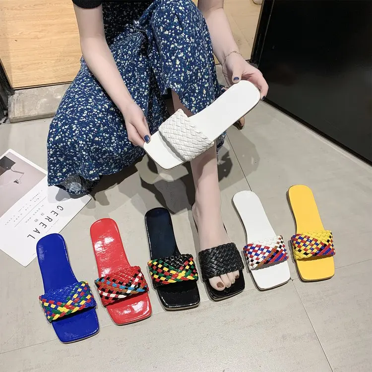 
Popular Straw Designer Slippers Colorful Slip on Flat Slide Ladies Summer Autumn Sandals Shoes Woman Slides Slippers for Women 