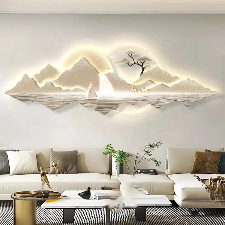 New living room decorative painting modern luxury background wall hanging animal landscape murals wall art with LED light