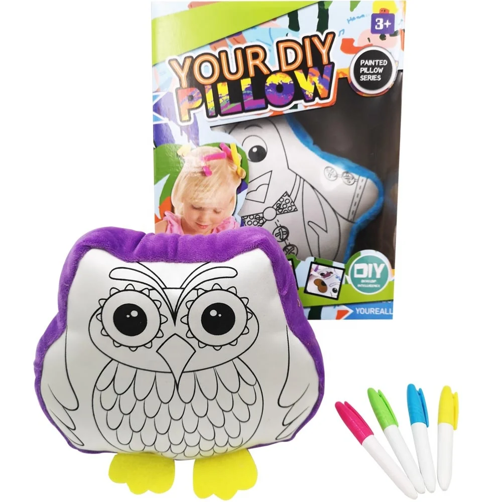 kids  diy washable  education toys plush satin animal penguin shape colouring  pillow toys for children