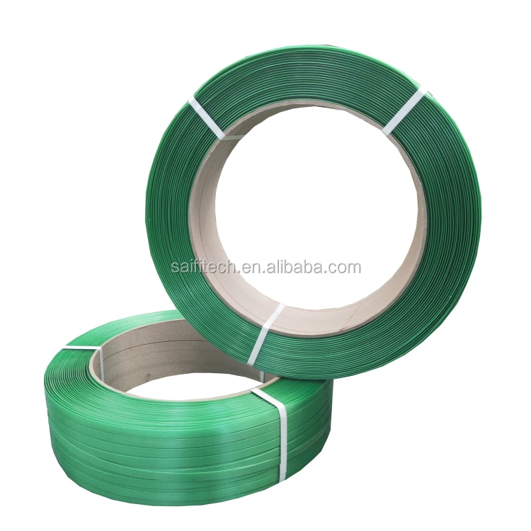 Green embossed plastic strapping PET packing bricks timbers 16mm width green pet plastic strip