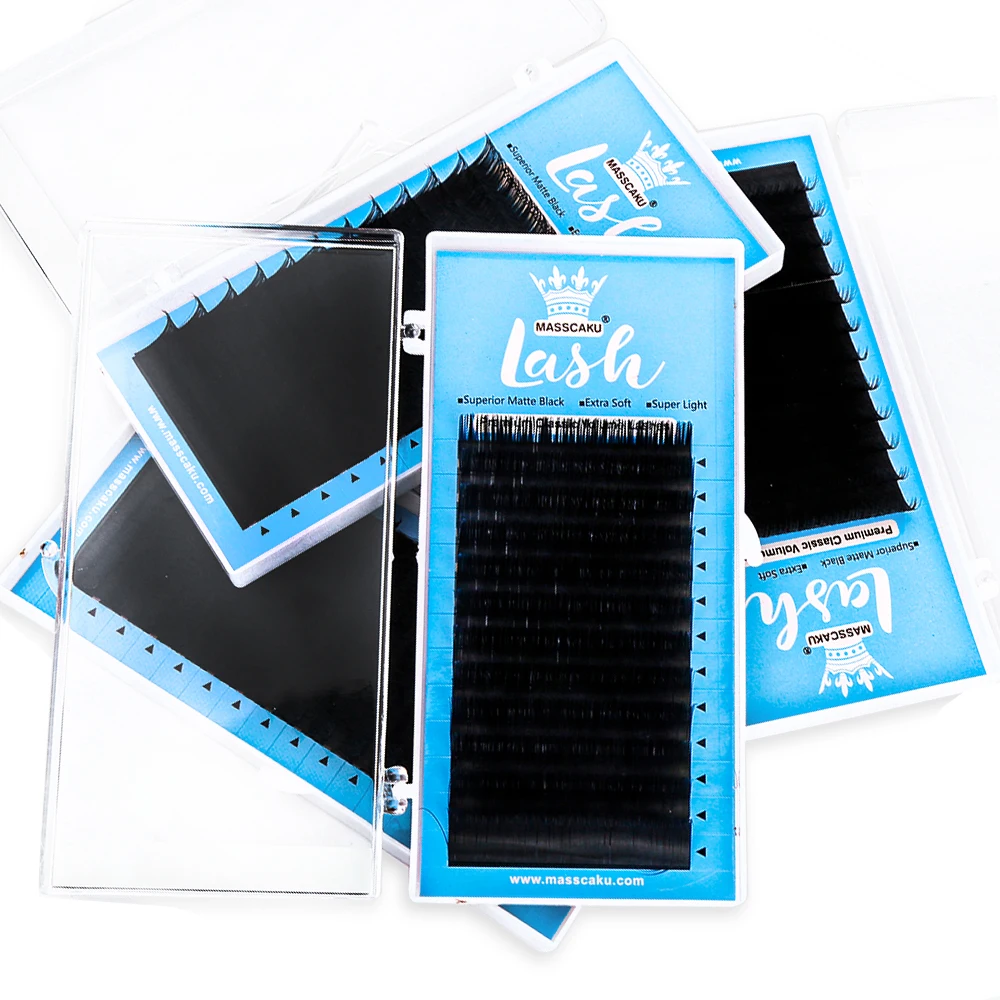 Natural Matte Black False Lash Trays Individual Private Label Eyelash Extensions Classic Russian Volume