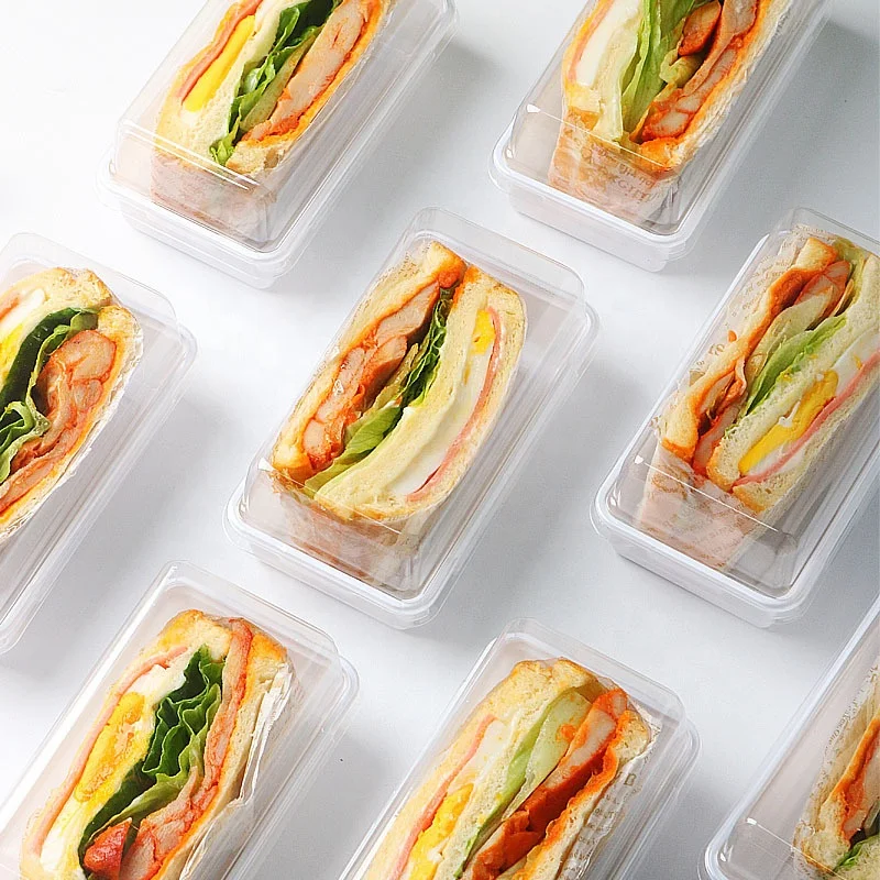 Square Plastic White Sandwich Box with Transparent Lid for Food Packing Food Grade Disposable Sandwich Bread Container