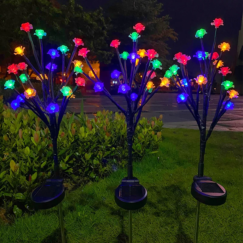Hot Sale Manufacturer Outdoor Led Waterproof Solar Powered Garden Smart Cherry and Rose Flower Landscape Decorative Lamp Light