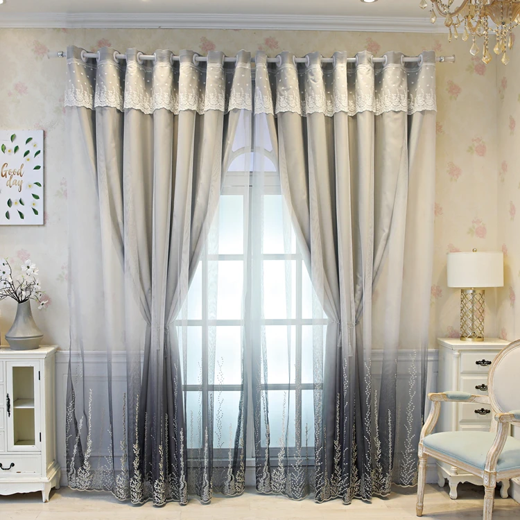  2020 New Design Double Layer Wholesale Curtains Living Room Hand Feather Embroidery Heavy Blackout