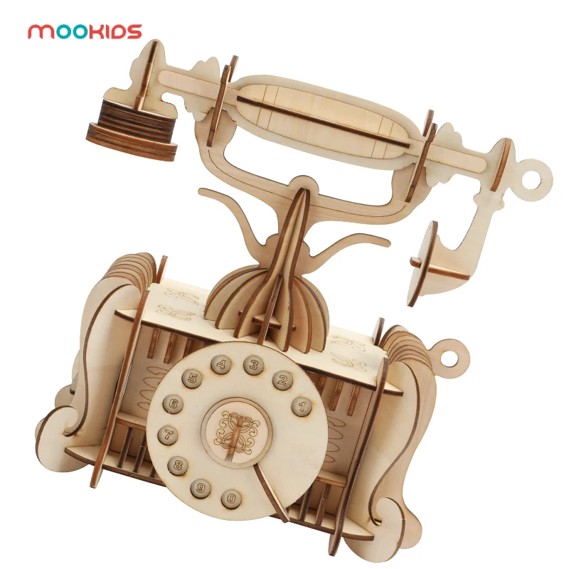 Винтажный набор телефонов Лазерная резка детские креативные игрушки 3d модели деревянные головоломки