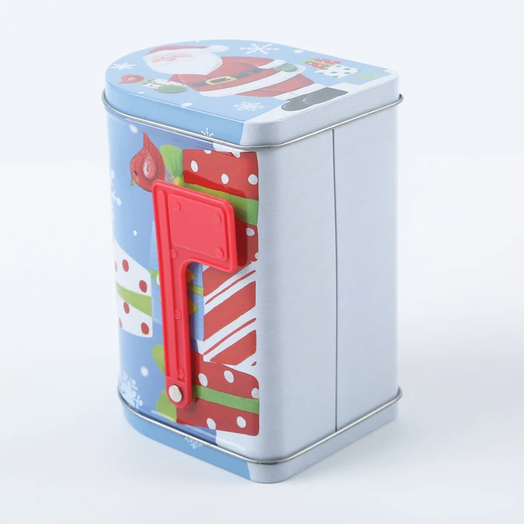Mail shaped hot sale tin box with red flag sugar candy tin can
