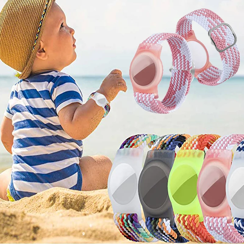Air Tag Wristband for Kids Tracker Case Holder Adjustable Buckle Nylon Bracelet Compatible with Apple AirTags Locator